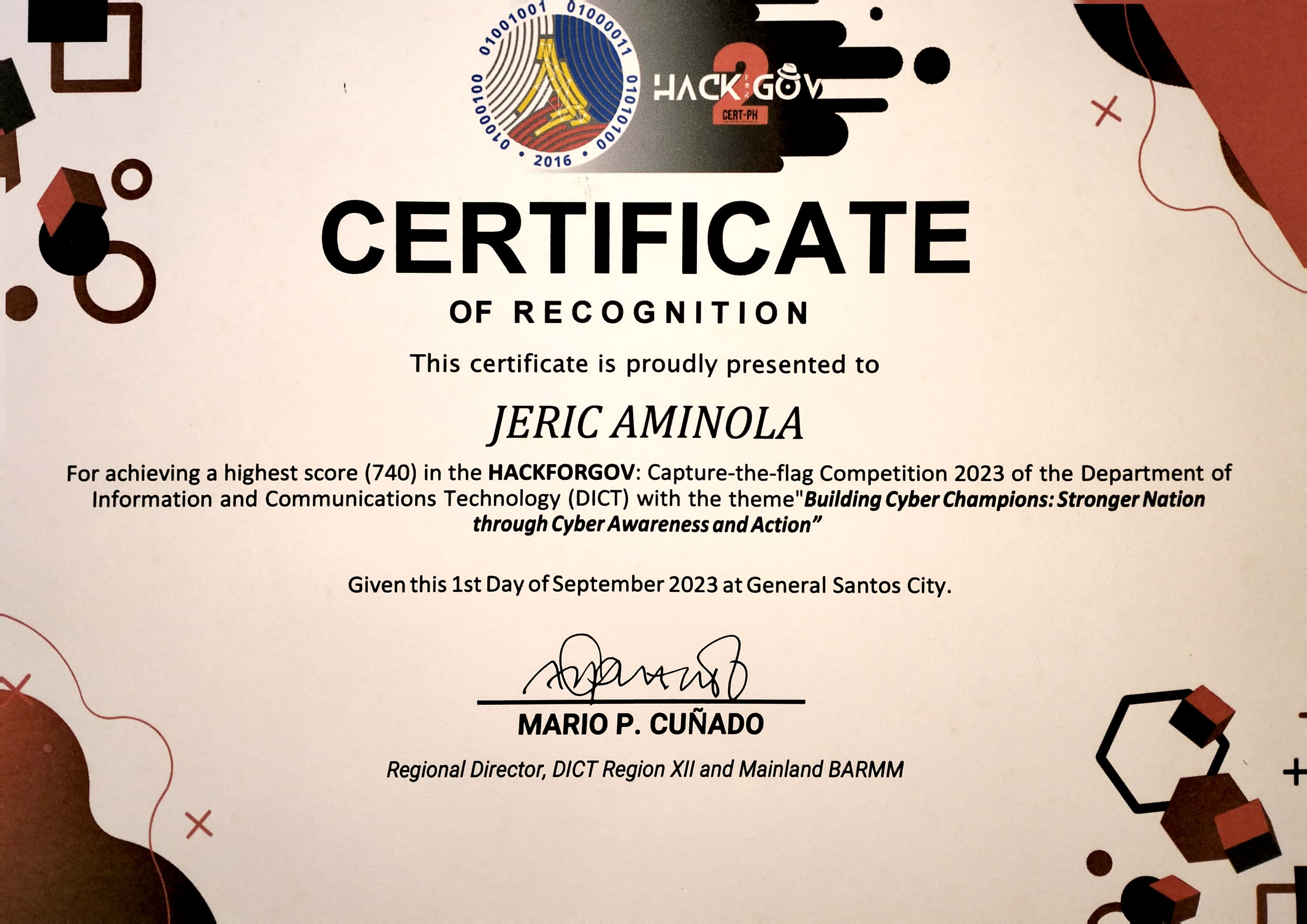 Highest Scorer - HackForGov2 Regional CTF
