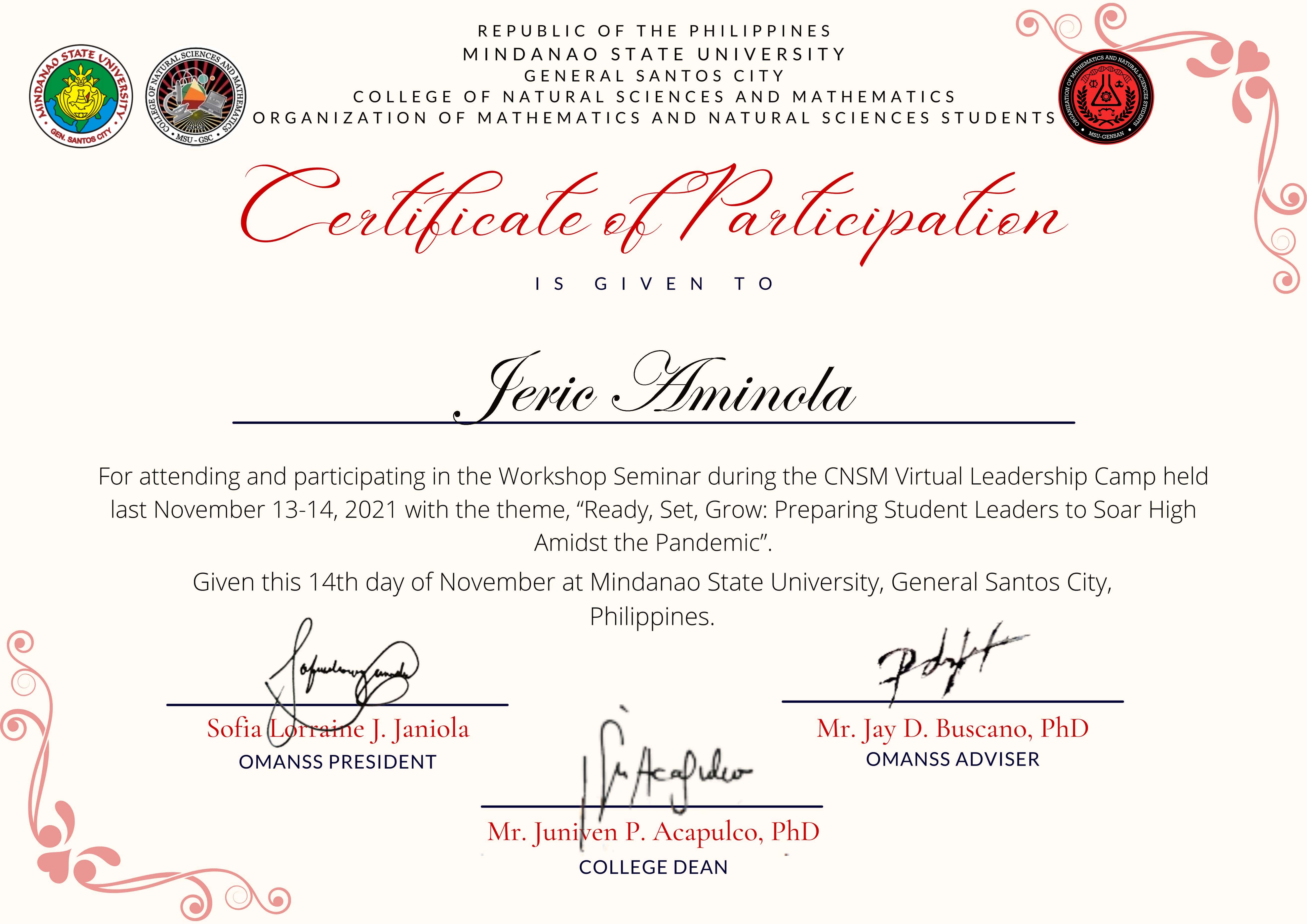 College of Natural Sciences and Mathematics (CNSM) Virtual Leadership Camp